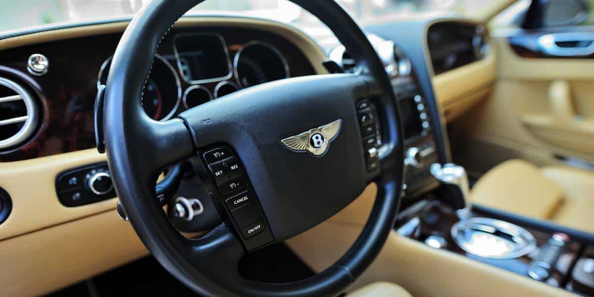 Bentley truck with brown and black interior with the logo showing