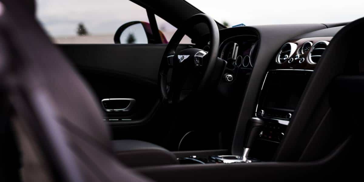 Bentley Continental GT interior showing the black leather.