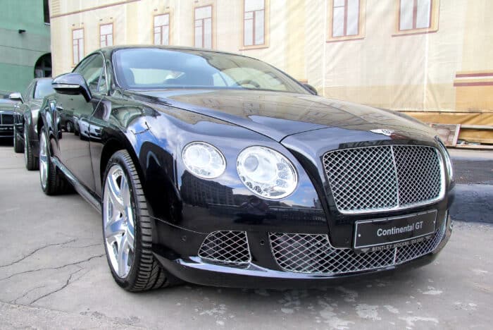 All black 2023 bentley continental gt on display.