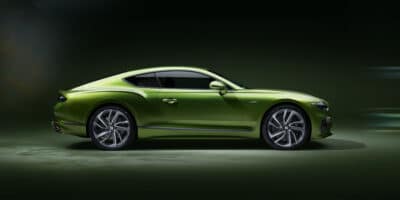 The 2025 Bentley Continental GT Speed in a bold green exterior, displaying its aerodynamic coupe design and signature Bentley wheels.